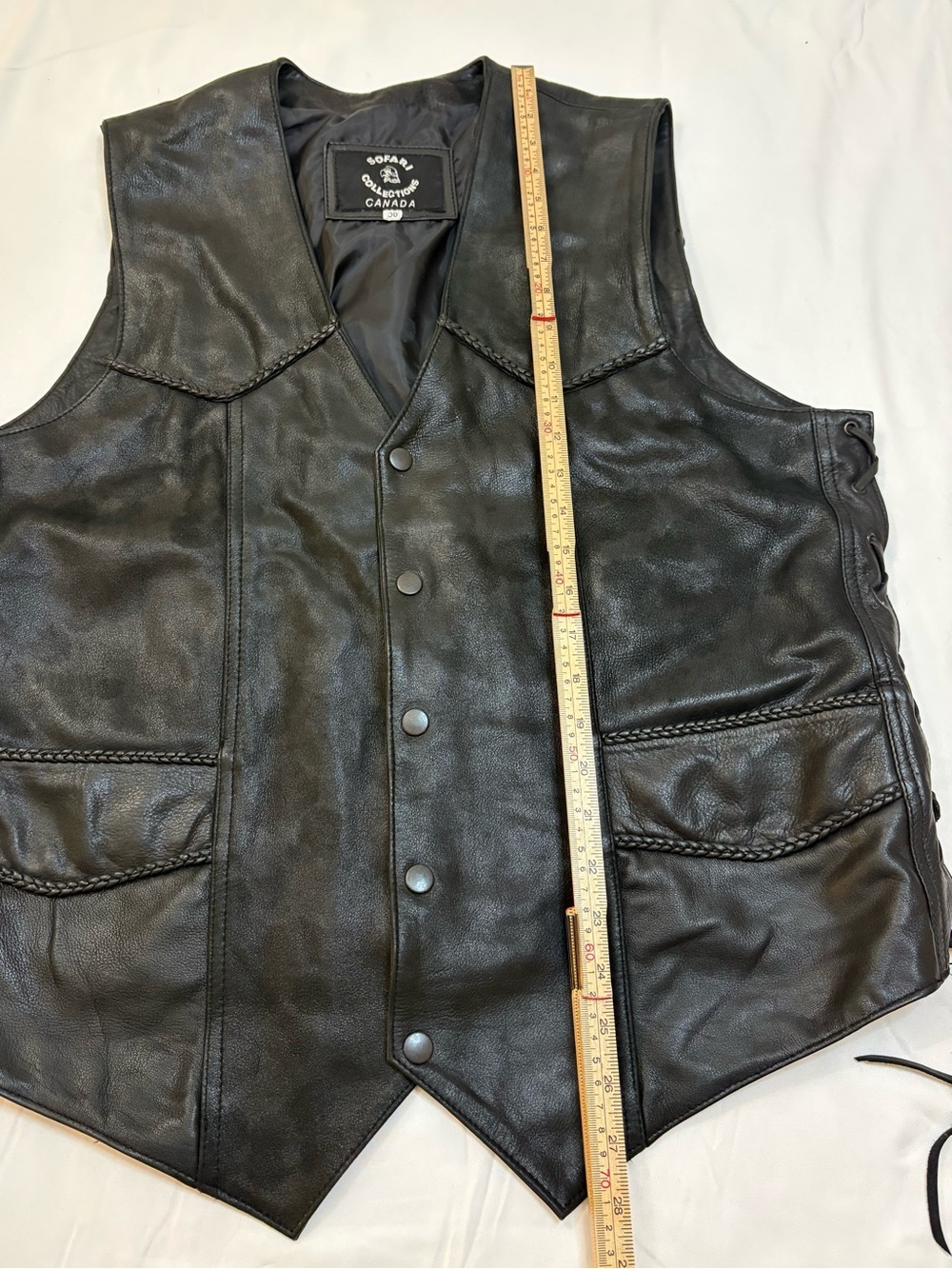 Sofari Collections Canada Black Leather Motorcycle Biker Vest Laced 50 Vintage - Picture 9 of 11